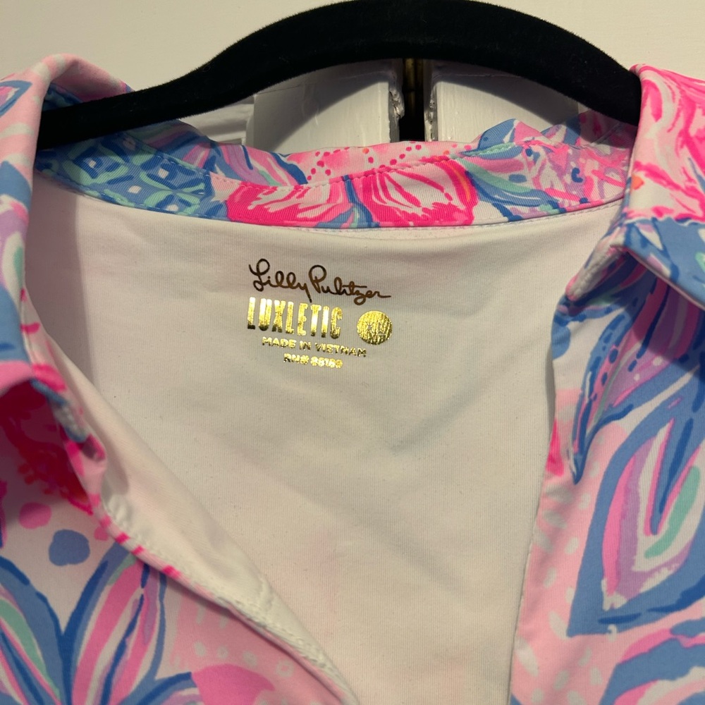 Lilly Pulitzer Women's Luxletic Tropical Floral Blouse - Pink and Blue - Picture 5 of 5